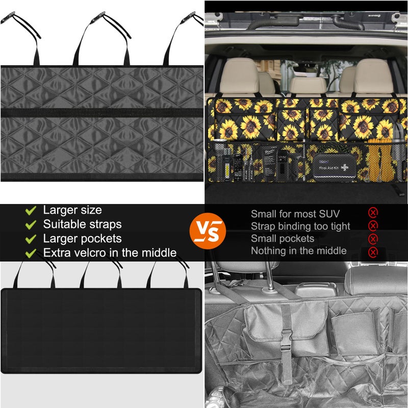 Femuar Car Trunk Organizer Large Capacity Backseat Organizer(42 in*18 in) Collapsible Storage Bag with 8 Pocekt Car Organizer for SUV/MPV/Truck - Sunflower TLAG-0114 - Image 2